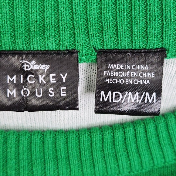 Mickey Mouse Holiday Christmas Sweater Size Medium Santa Hat Green w/ Trees - Picture 8 of 10
